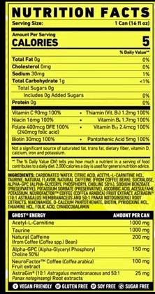 Ghost Energy Drink Nutrition Label