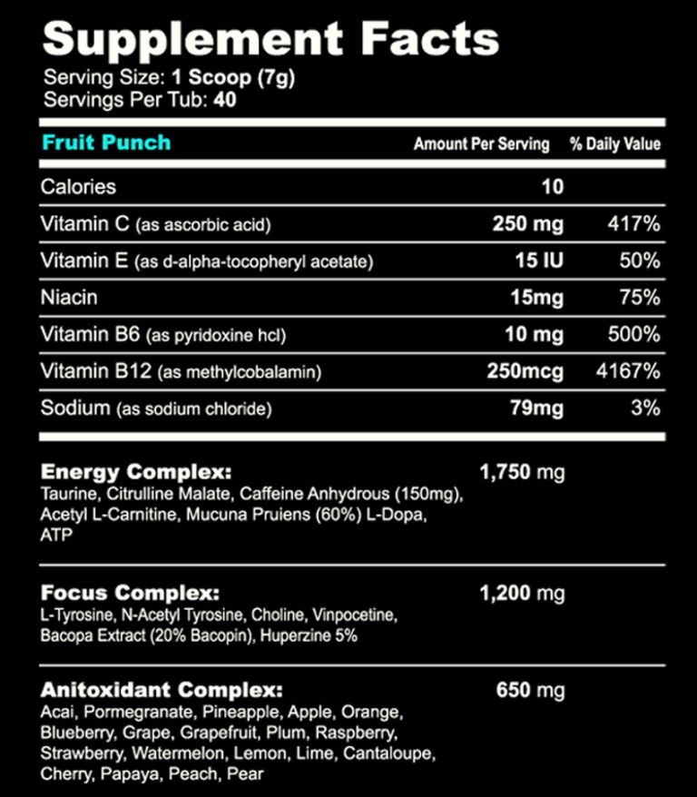 G Fuel Nutrition Facts