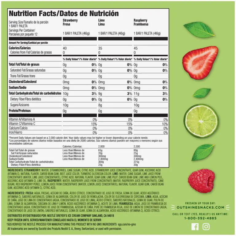 Outshine Fruit Bars Nutrition
