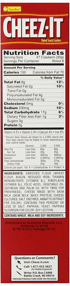 Cheez Its Reduced Fat Nutrition Facts