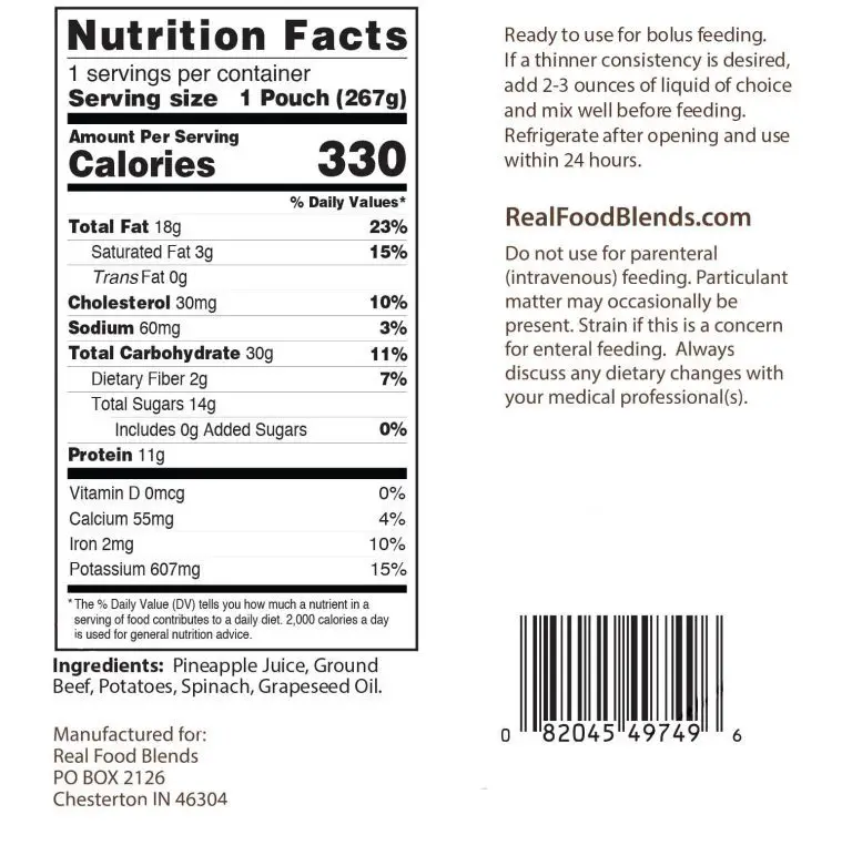 Real Food Blends Nutrition Facts