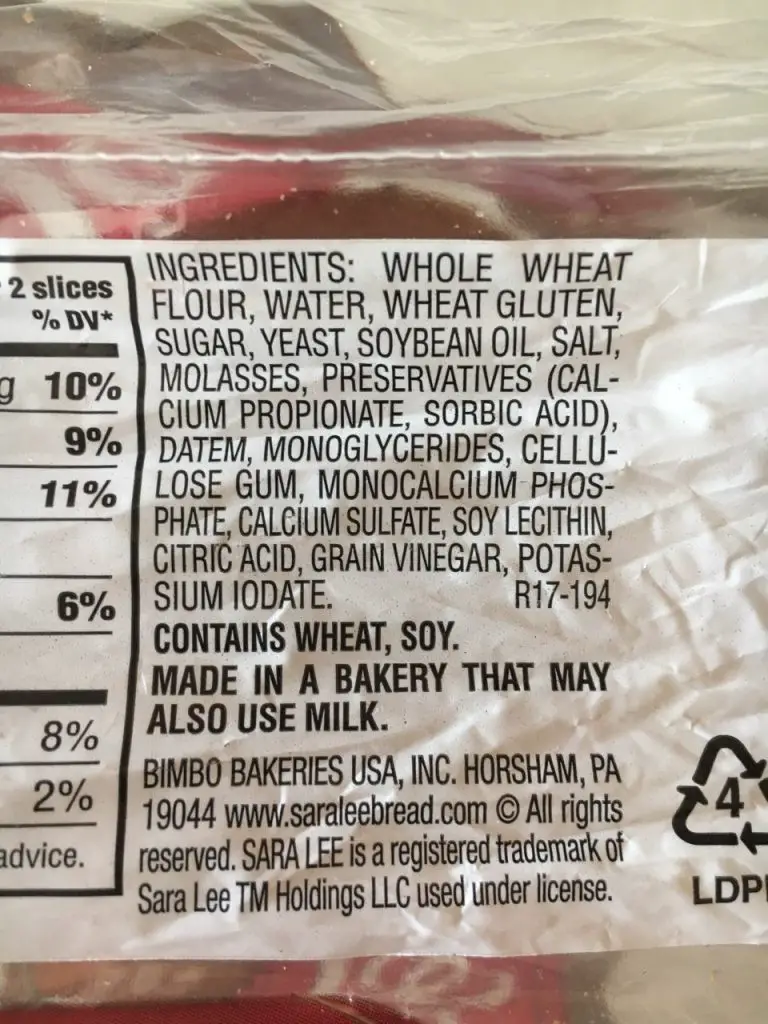 Sara Lee Bread Nutrition Label